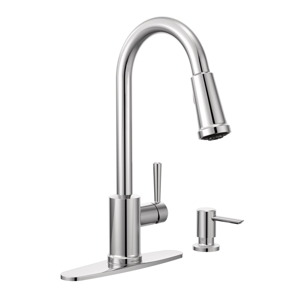 Moen Indi Pullout Spray High-Arc Kitchen Faucet - Includes Soap Dispenser Chrome