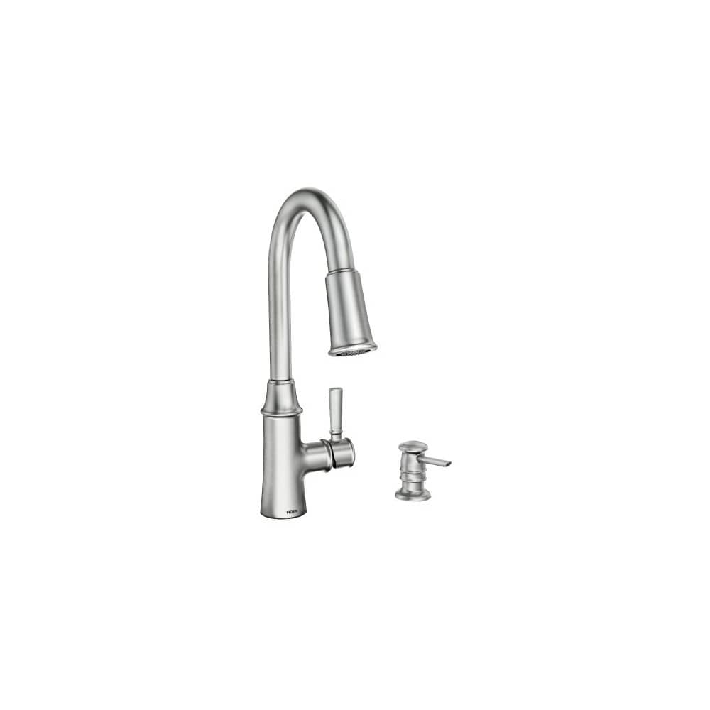 Moen Caris 1.5 GPM Single Hole Pull Down Kitchen Faucet with Power Clean - Includes Soap Dispenser and Escutcheon Spot Resist Stainless