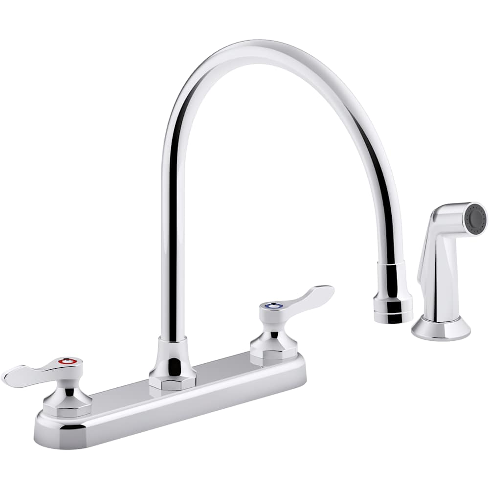 Triton Bowe 1.5 GPM Deck Mounted Kitchen Faucet with Lever Handles and Vandal Resistant Aerator - Includes Side Spray