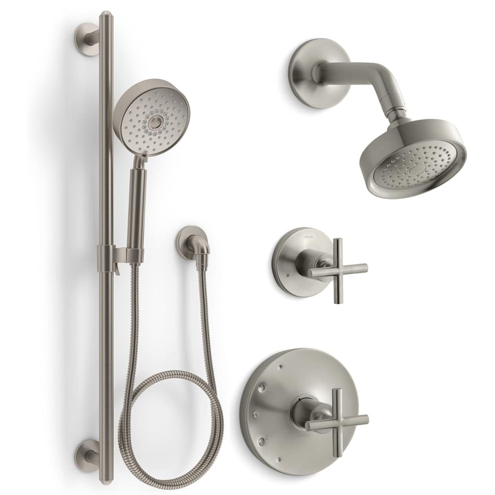Purist Pressure Balanced Shower System with Shower Head, Hand Shower, Valve Trim, and Shower Arm