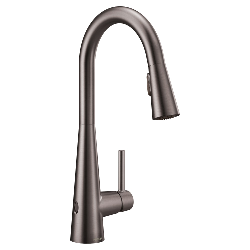 Moen Sleek 1.5 GPM Single Hole Pull Down Kitchen Faucet with MotionSense Black Stainless Steel