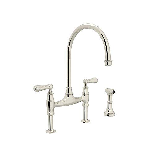 Perrin and Rowe U.4719L-PN-2  Bridge Style Kitchen Faucet with Sidespray, Polished Nickel