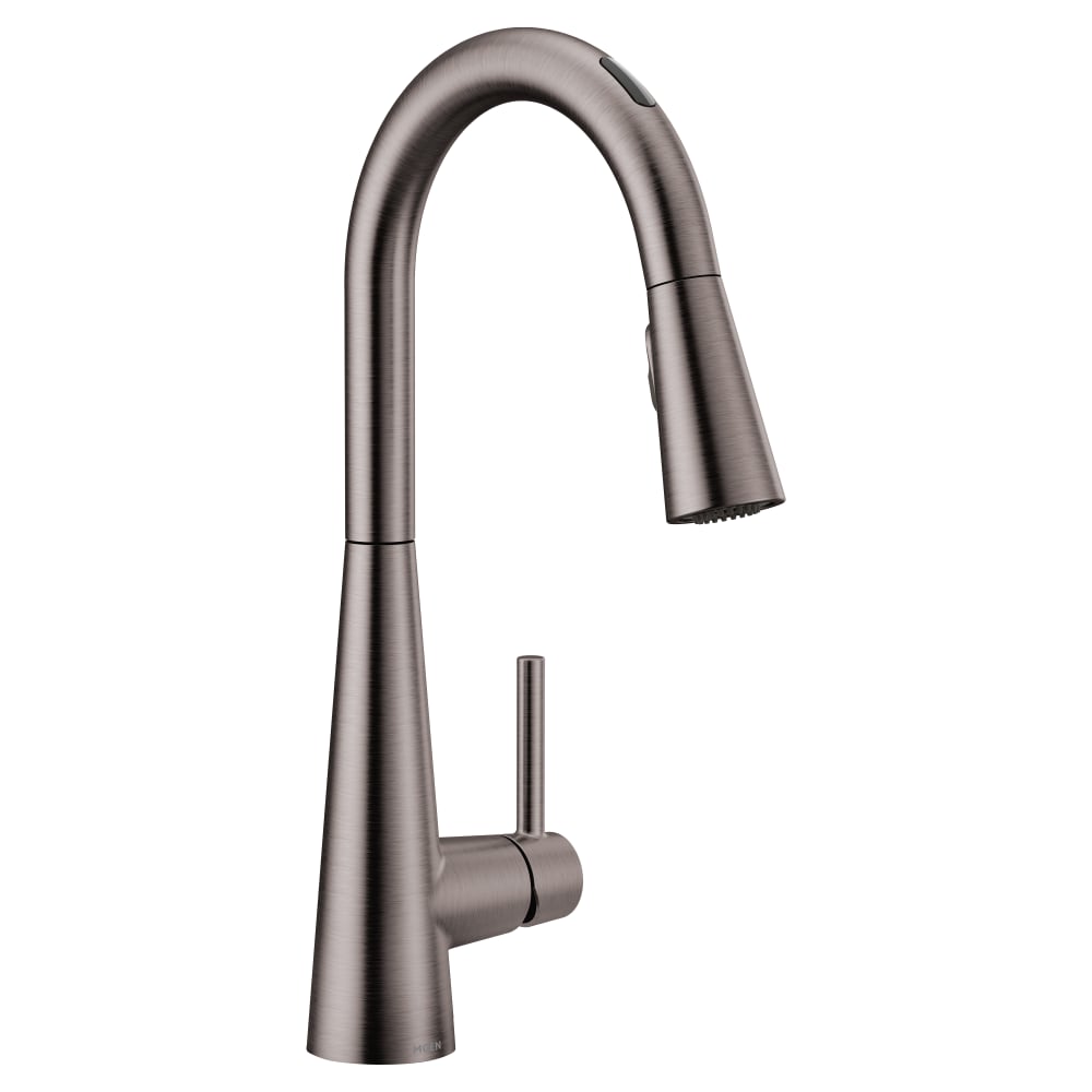 Moen Sleek 1.5 GPM Single Hole Pull Down Kitchen Faucet with Voice Activation Black Stainless Steel