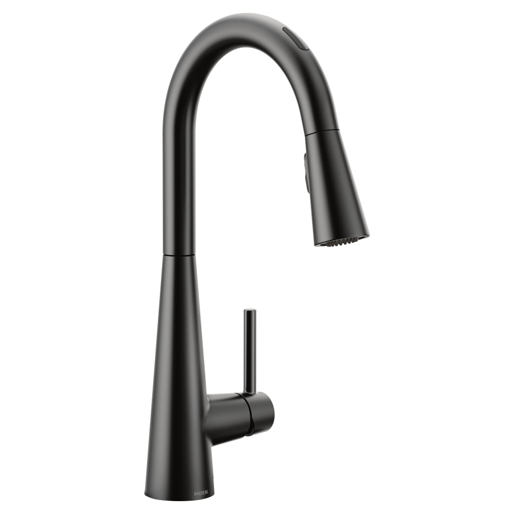 Moen Sleek 1.5 GPM Single Hole Pull Down Kitchen Faucet with Voice Activation Matte Black