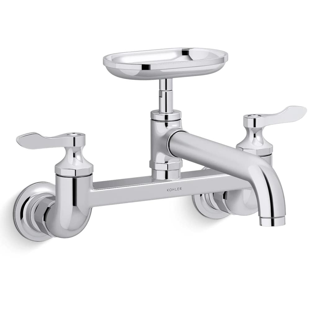 Clearwater 1.8 GPM Wall Mounted Widespread Bridge Kitchen Faucet - Includes Soap Dish