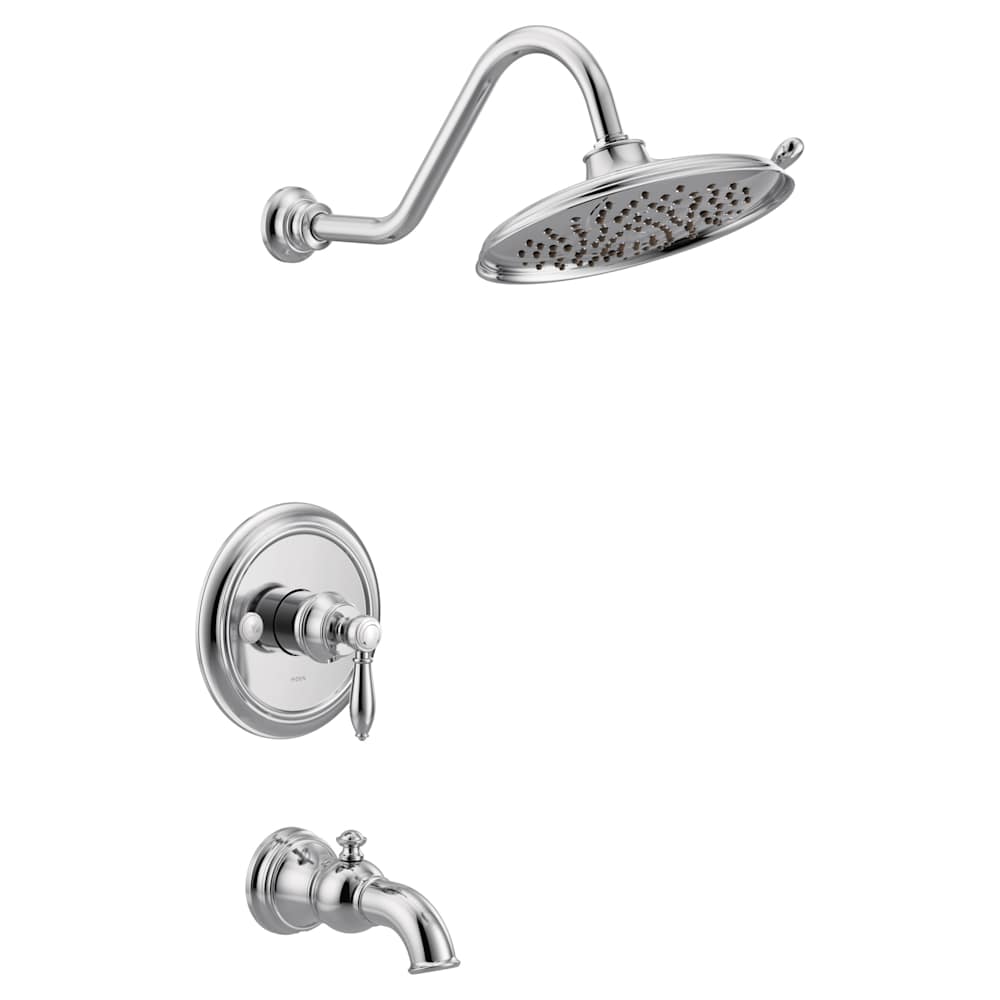 Moen Doux Tub and Shower Trim Package with 2.5 GPM Single Function Shower Head - Less Valve Brushed Nickel
