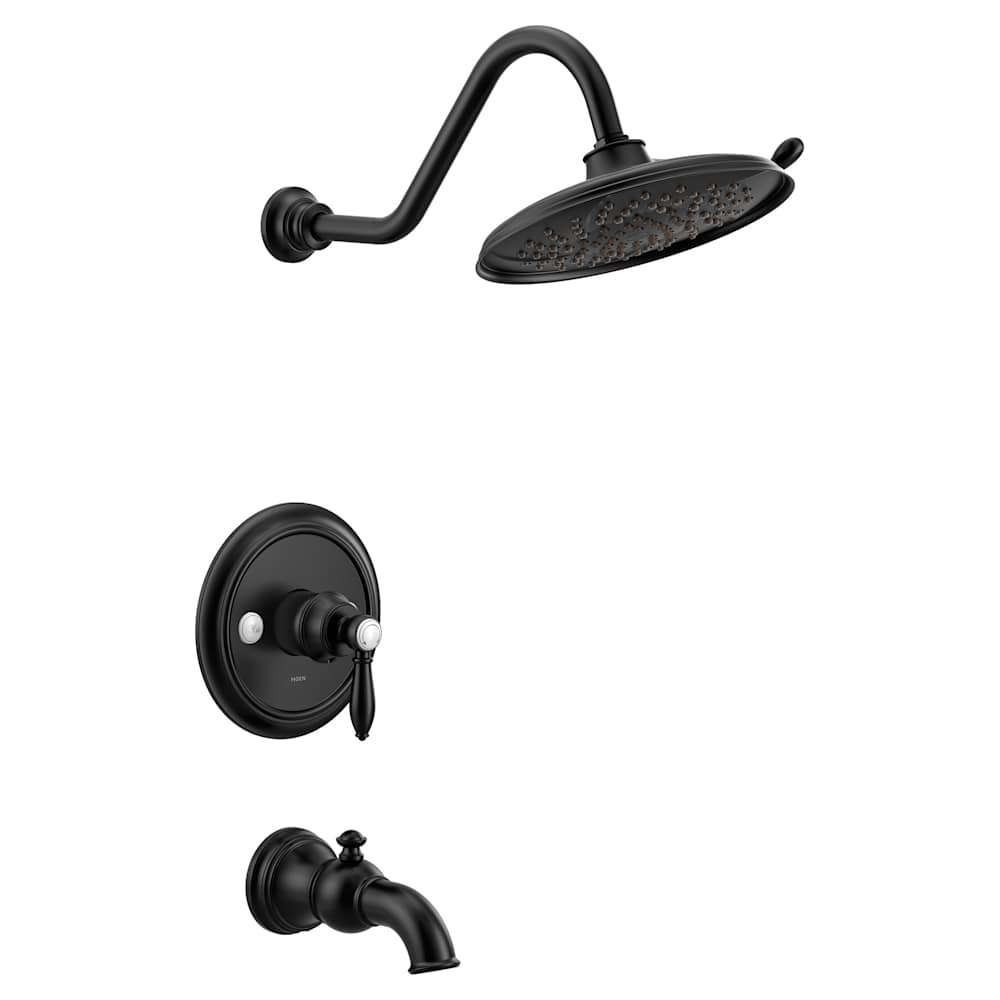 Moen Doux Tub and Shower Trim Package with 1.75 GPM Single Function Eco-Performance Shower Head - Less Valve Matte Black