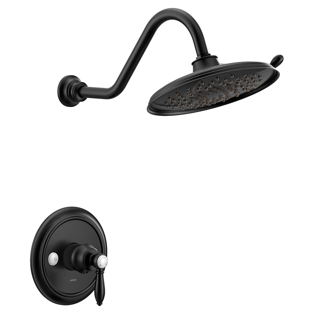 Moen Arris Posi-Temp Pressure Balanced Tub and Shower Trim Rain Shower Head and Tub Spout (Less Valve) Matte Black