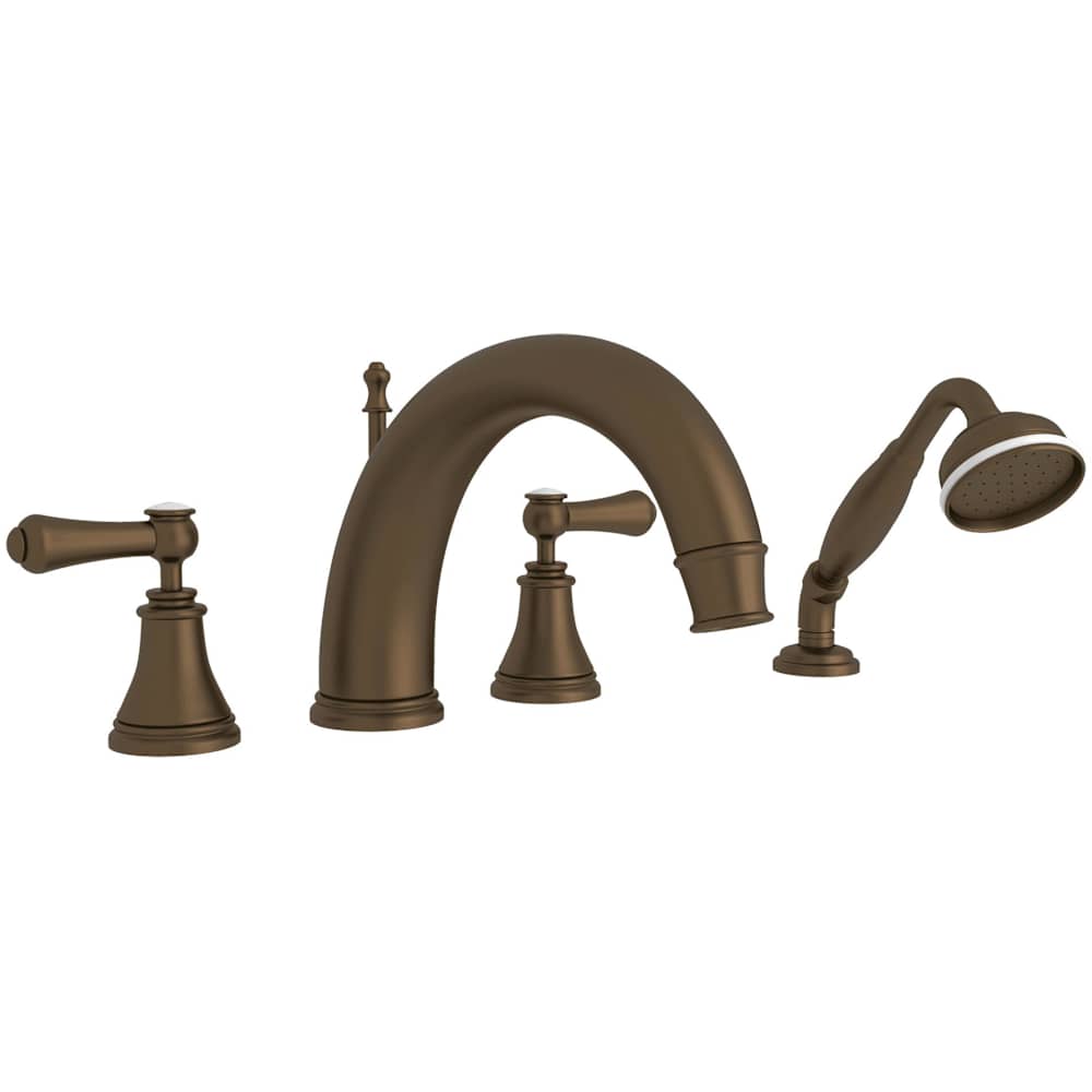 Georgian Era Deck Mounted Roman Tub Filler with Built-In Diverter - Includes Hand Shower