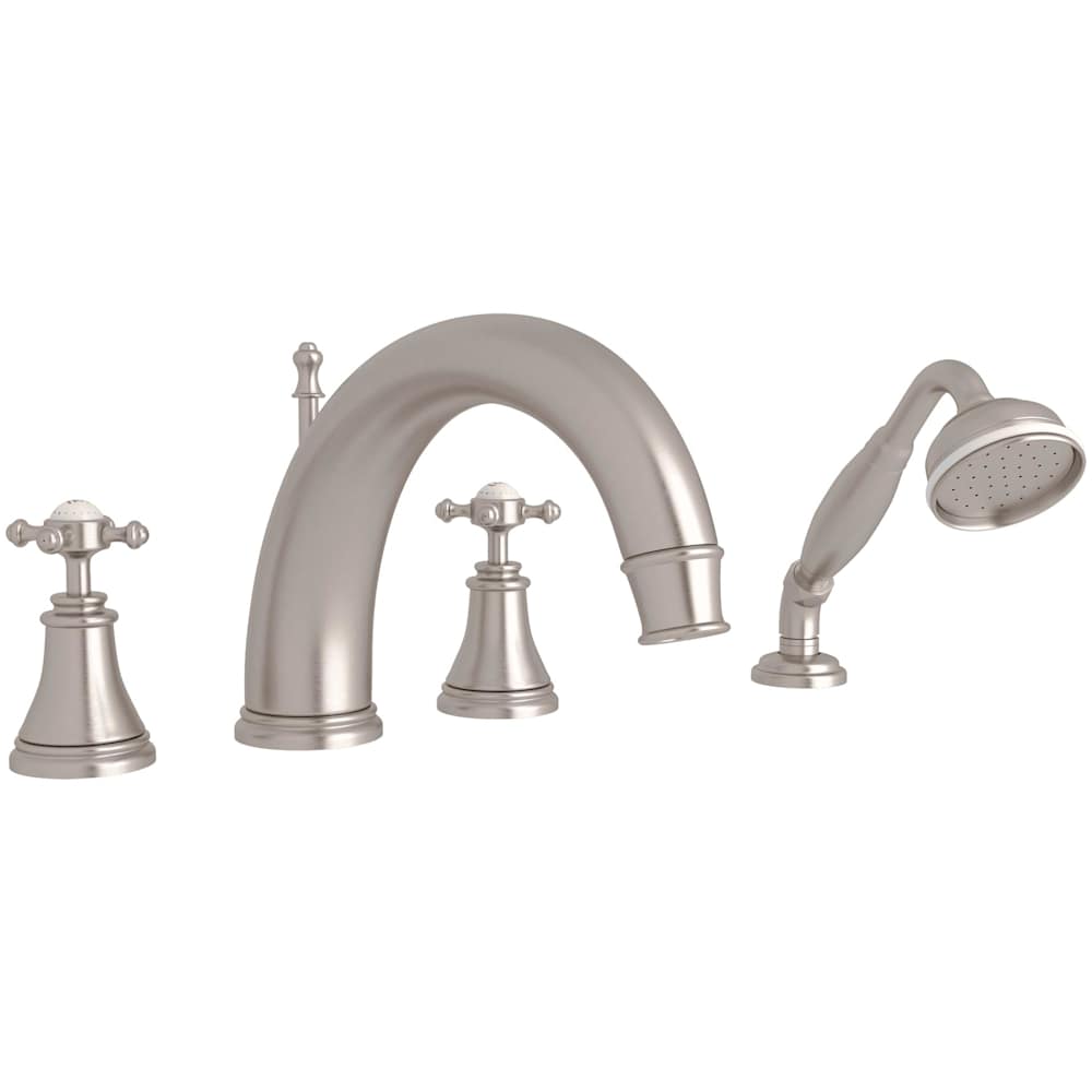 Georgian Era Deck Mounted Roman Tub Filler with Built-In Diverter - Includes Hand Shower