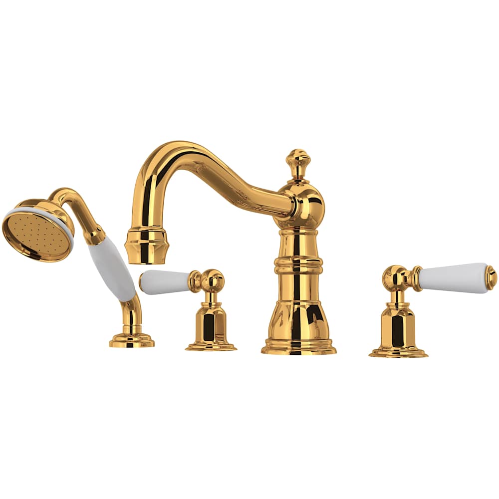 Edwardian Deck Mounted Roman Tub Filler with Built-In Diverter - Includes Hand Shower