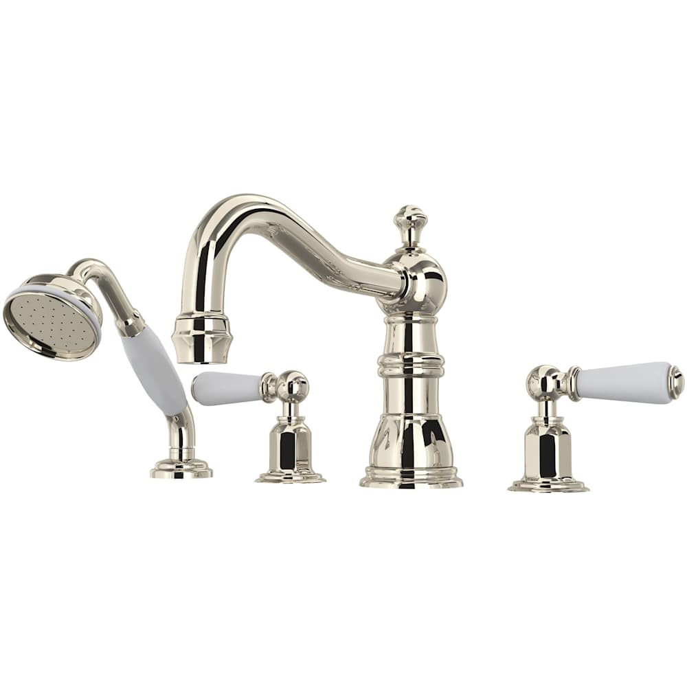 Edwardian Deck Mounted Roman Tub Filler with Built-In Diverter - Includes Hand Shower