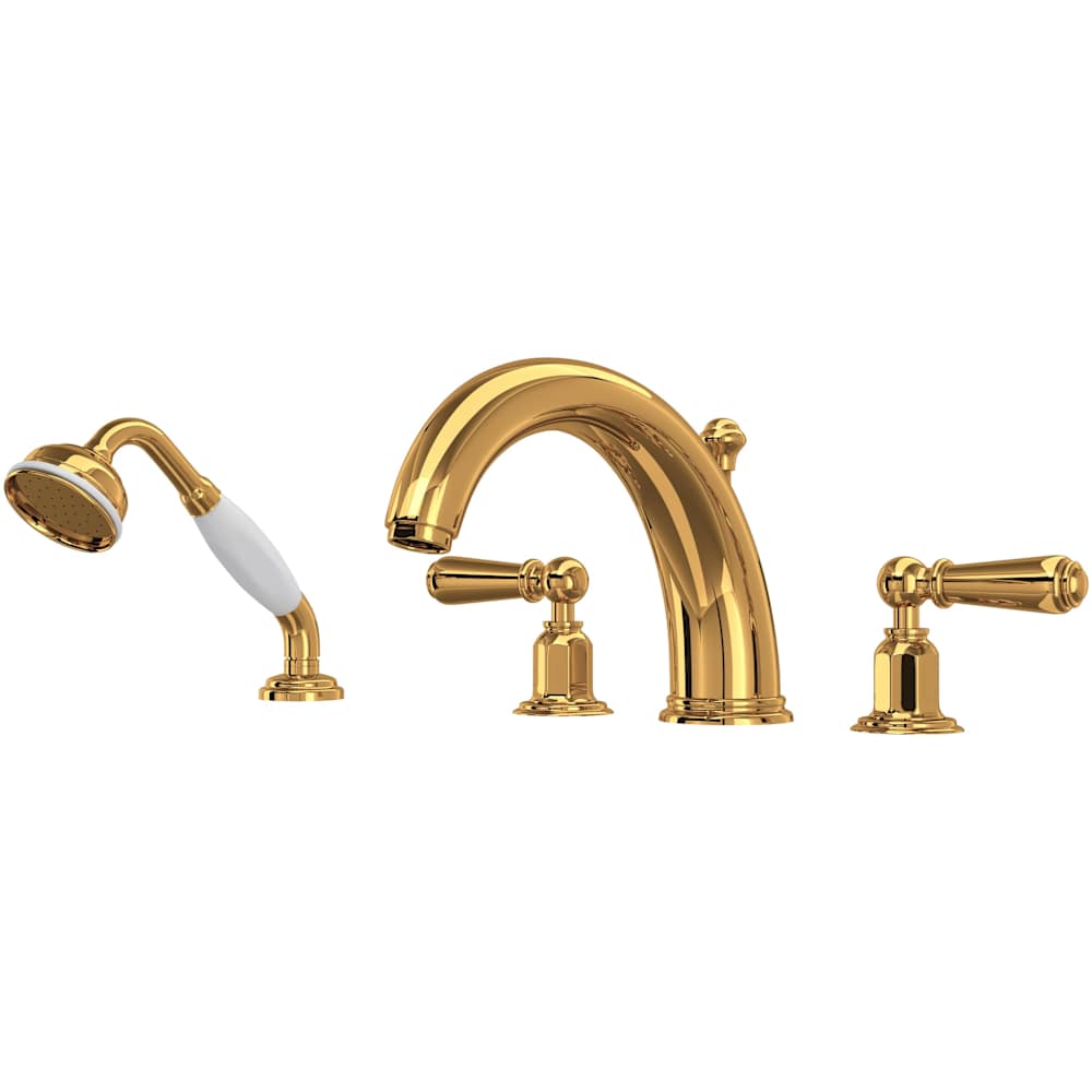 Edwardian Deck Mounted Roman Tub Filler with Built-In Diverter - Includes Hand Shower