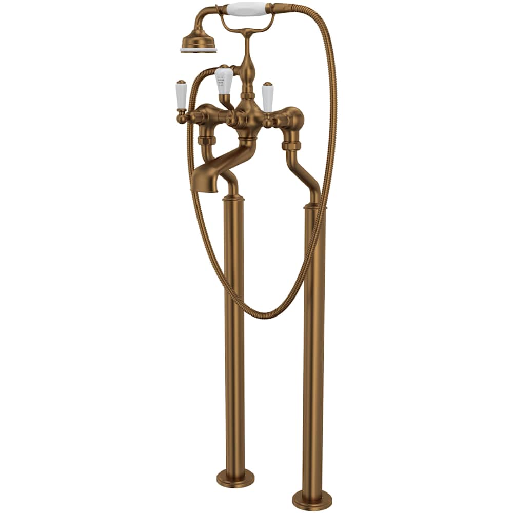 Edwardian Floor Mounted Tub Filler with Built-In Diverter - Includes Hand Shower