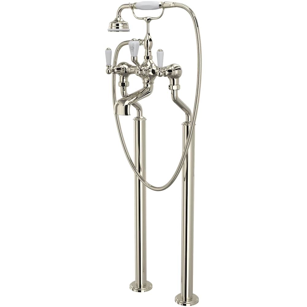 Edwardian Floor Mounted Tub Filler with Built-In Diverter - Includes Hand Shower