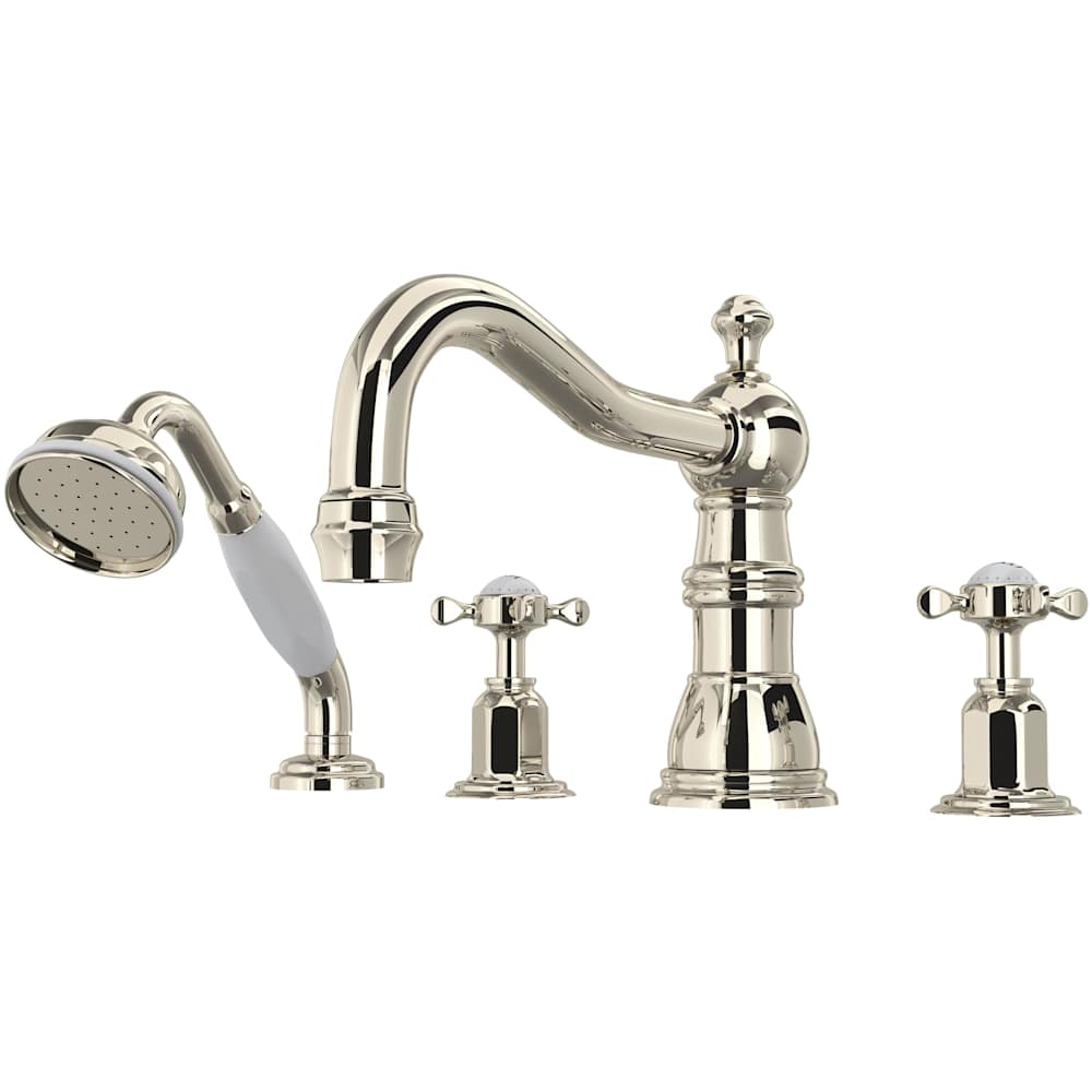 Edwardian Deck Mounted Roman Tub Filler with Built-In Diverter - Includes Hand Shower