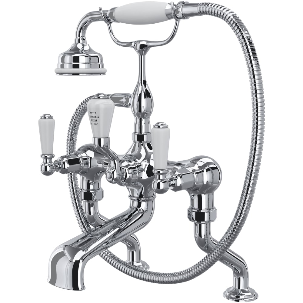 Edwardian Deck Mounted Tub Filler with Built-In Diverter - Includes Hand Shower