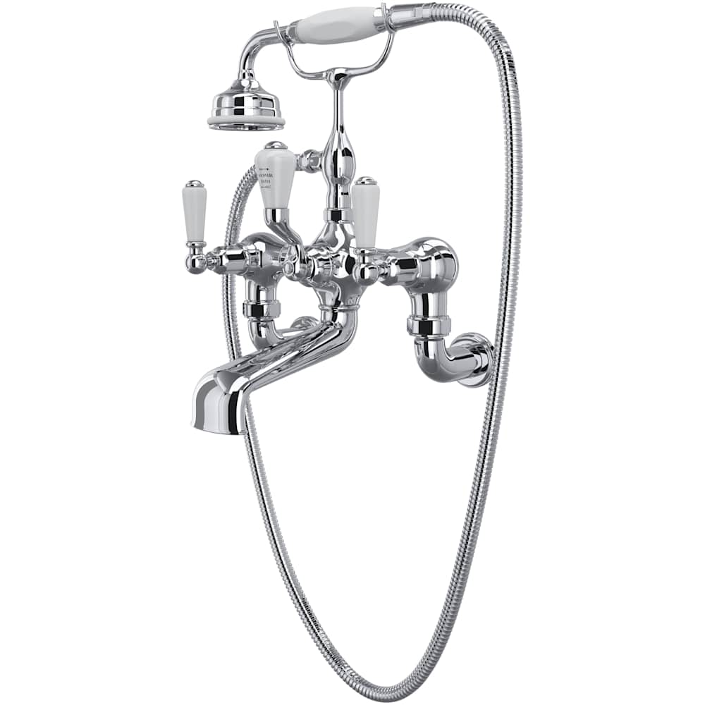 Edwardian Wall Mounted Tub Filler with Built-In Diverter - Includes Hand Shower