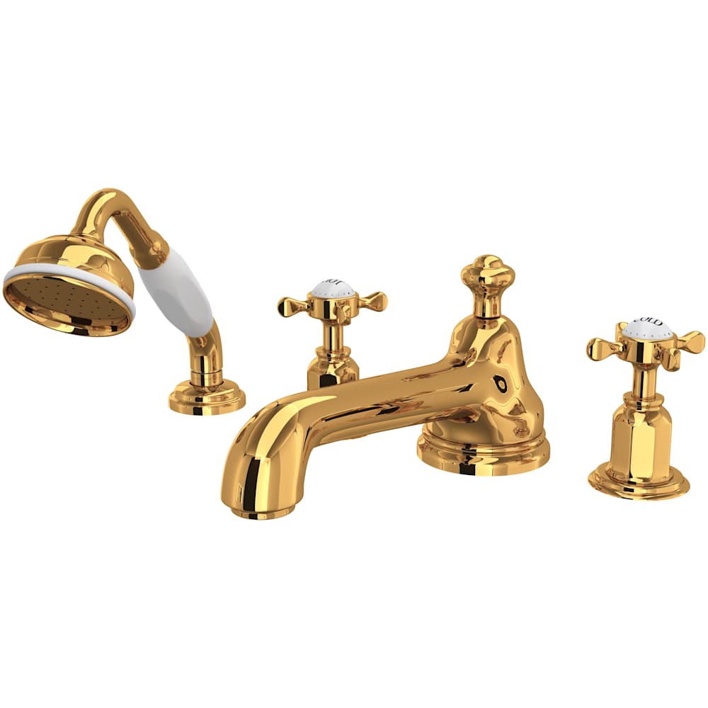 Edwardian Deck Mounted Roman Tub Filler with Built-In Diverter - Includes Hand Shower