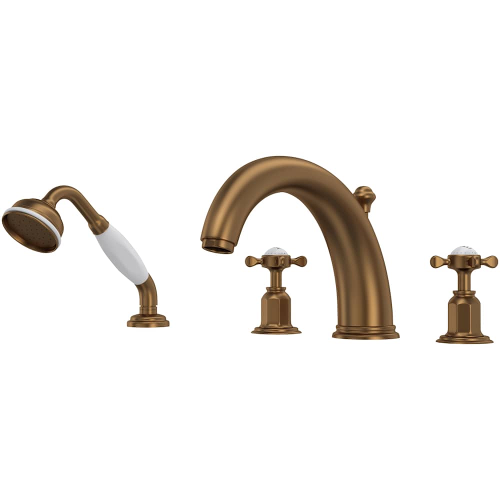 Edwardian Deck Mounted Roman Tub Filler with Built-In Diverter - Includes Hand Shower