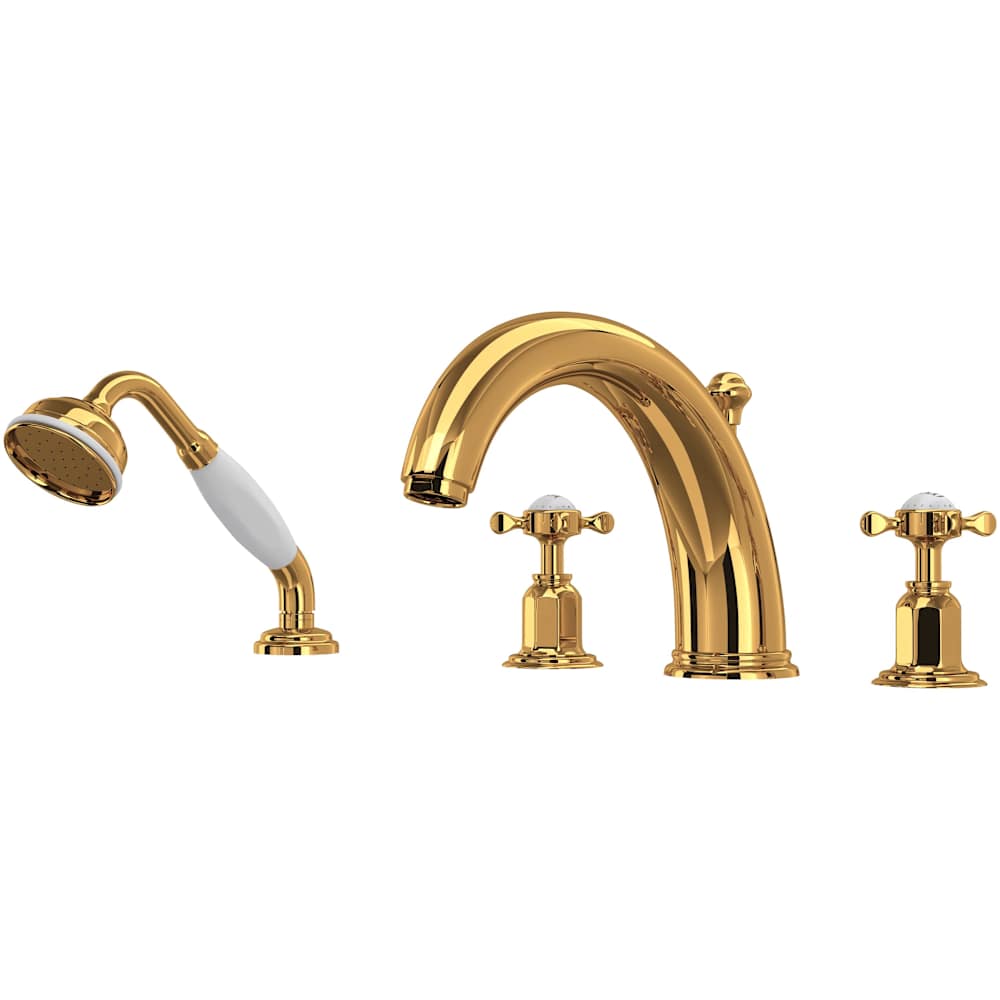 Edwardian Deck Mounted Roman Tub Filler with Built-In Diverter - Includes Hand Shower