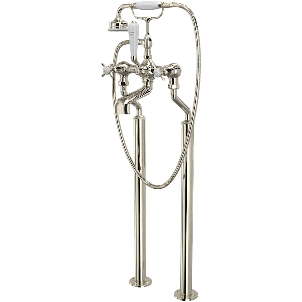 Edwardian Floor Mounted Tub Filler with Built-In Diverter - Includes Hand Shower