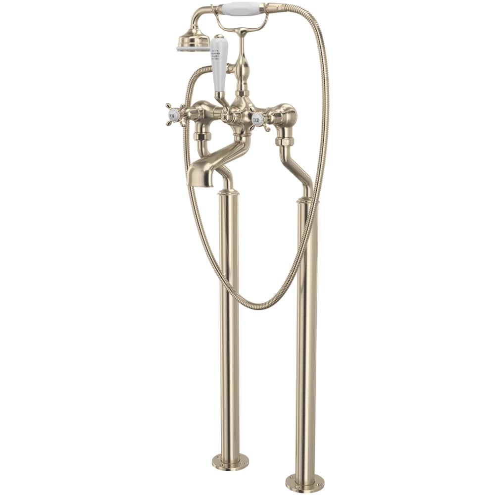 Edwardian Floor Mounted Tub Filler with Built-In Diverter - Includes Hand Shower