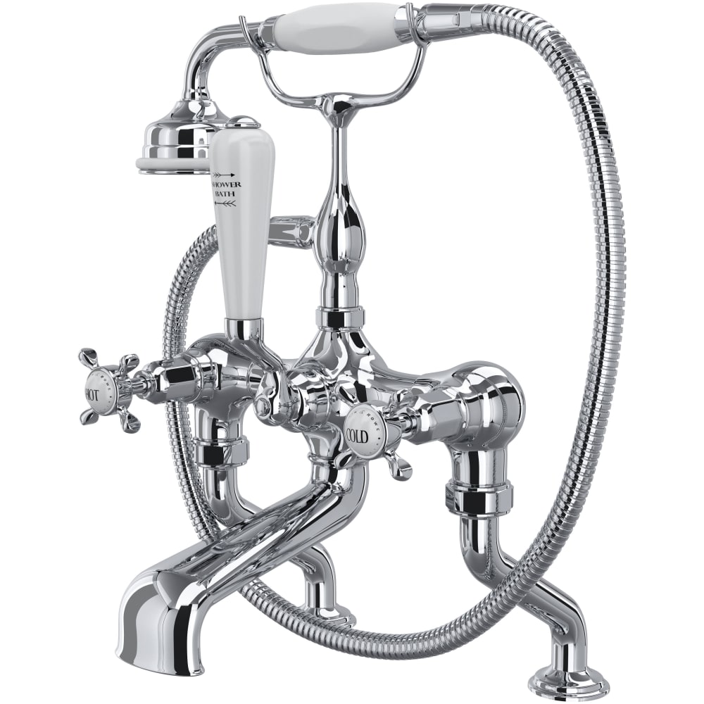 Edwardian Deck Mounted Tub Filler with Built-In Diverter - Includes Hand Shower