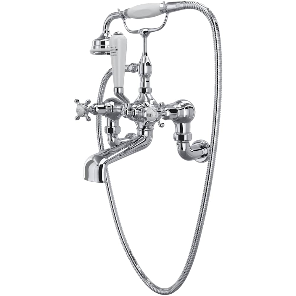 Edwardian Wall Mounted Tub Filler with Built-In Diverter - Includes Hand Shower