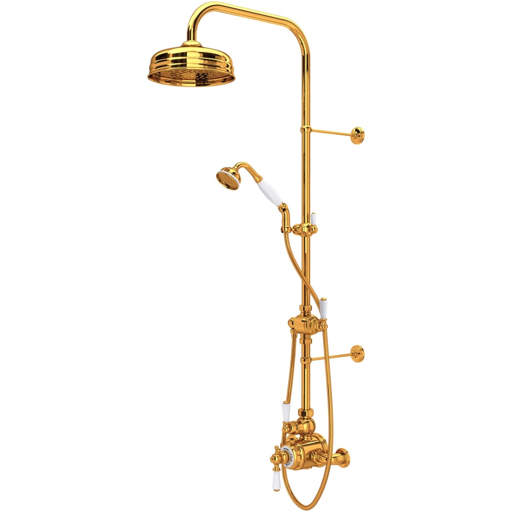 Edwardian Exposed Thermostatic Shower System with Shower Head, Hand Shower, Slide Bar, Shower Arm, Hose, Valve Trim, and Lever Handles