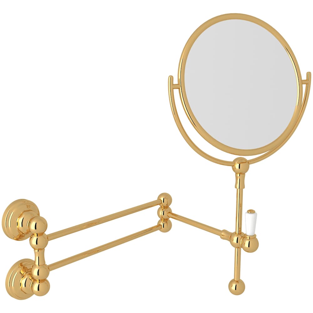 Edwardian 9"W x 14-7/8"H Circular Brass Framed Wall Mounted Make-up Mirror