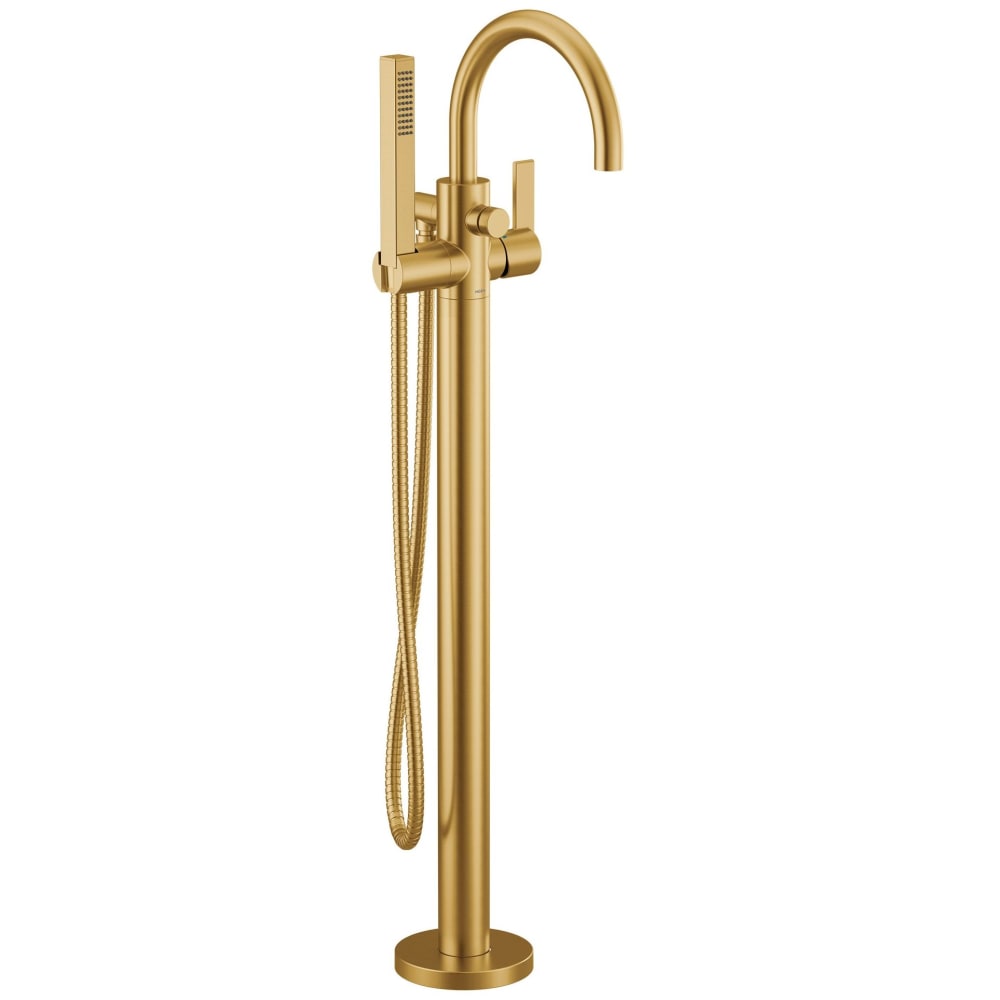 Moen Cia Floor Mounted Tub Filler with Built-In Diverter - Includes Hand Shower Brushed Gold