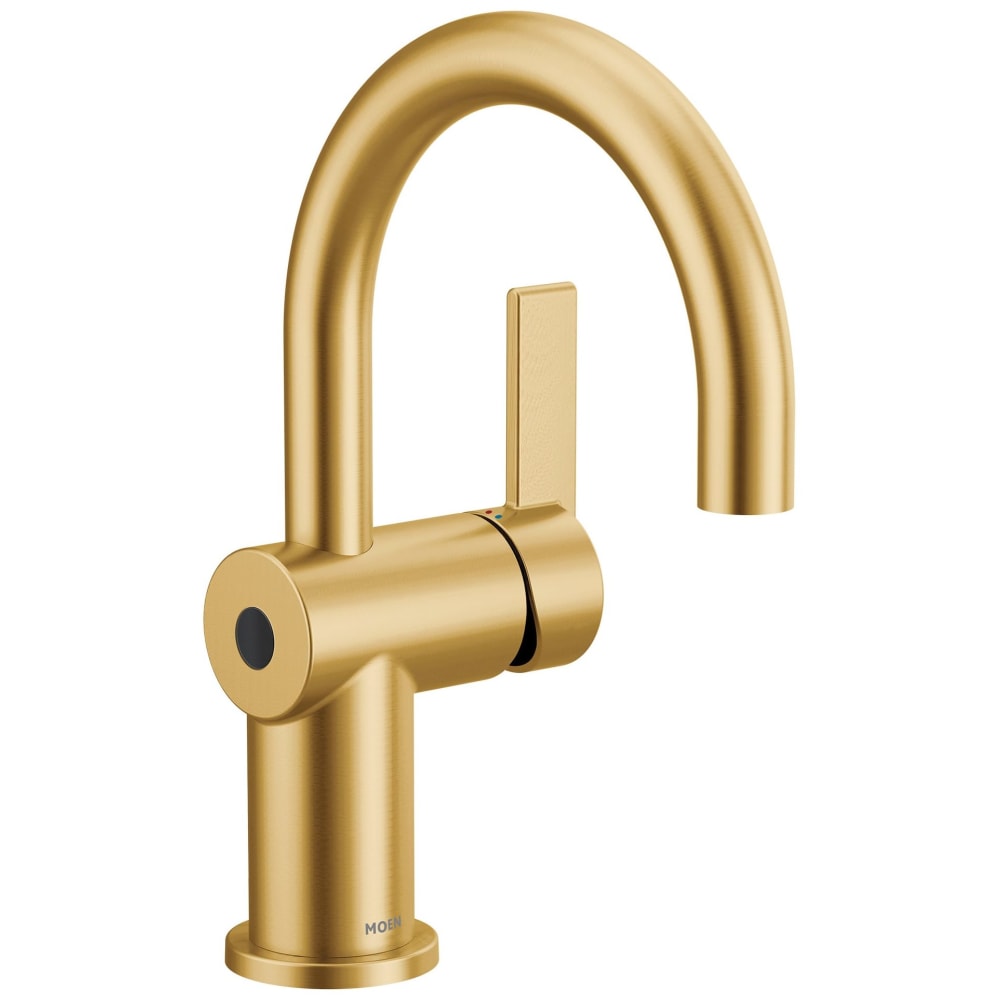 Moen Cia 1.2 GPM Single Hole Bathroom Faucet with Pop-Up Drain Assembly with Duralock and MotionSense Wave Brushed Gold