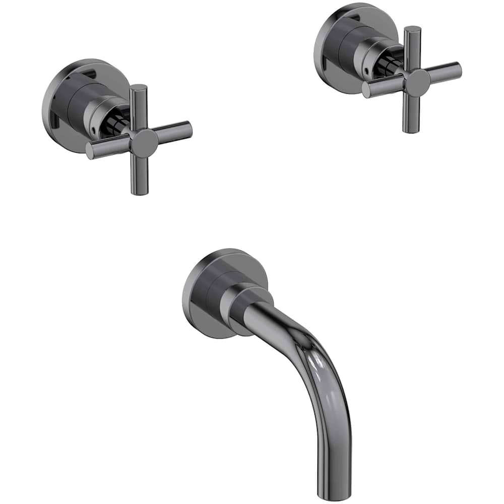 East Linear Wall Mounted Tub Filler with Metal Cross Handles