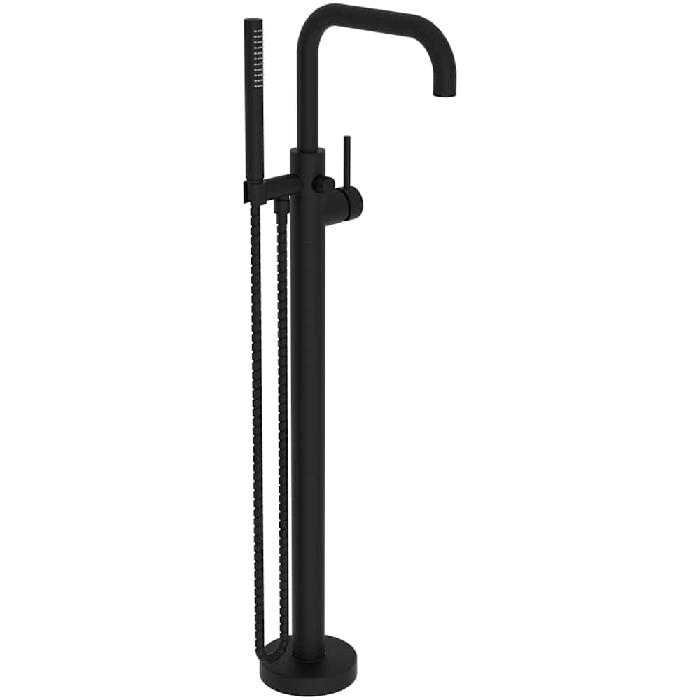 East Square Floor Mounted Tub Filler with Built-In Diverter - Includes Hand Shower