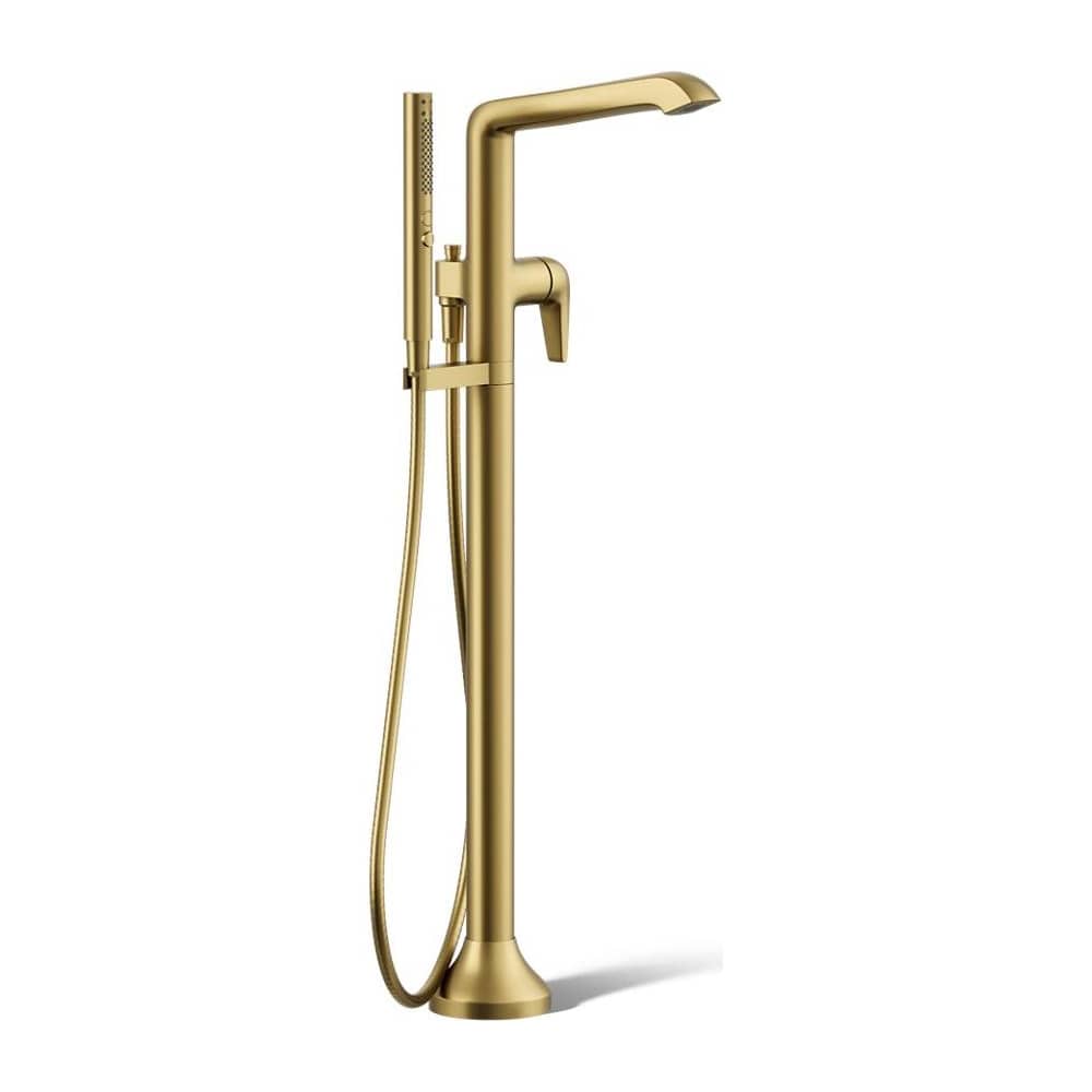 Tempered Floor Mounted Tub Filler with Built-In Diverter - Includes Hand Shower