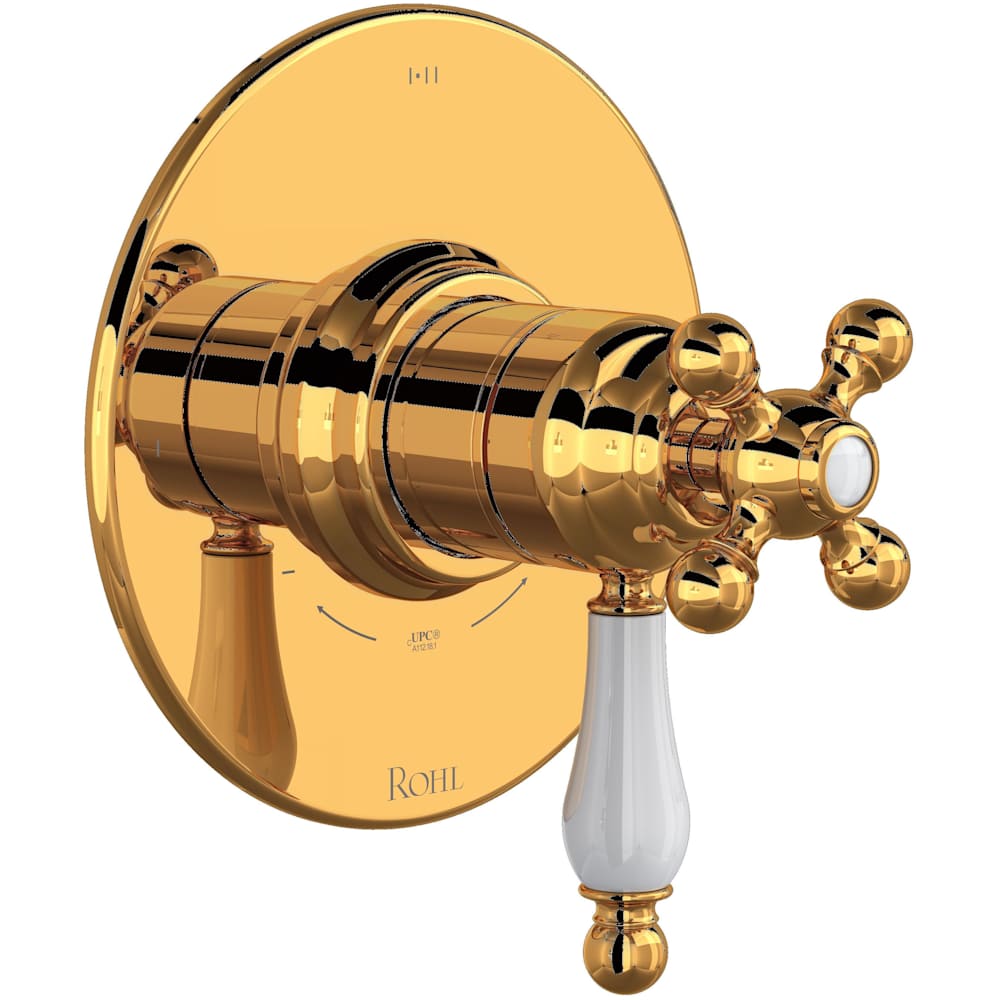Arcana Two Independent and One Shared Function Thermostatic Valve Trim Only with Single Cross / Lever Handle, Integrated Diverter, and Volume Control - Less Rough In