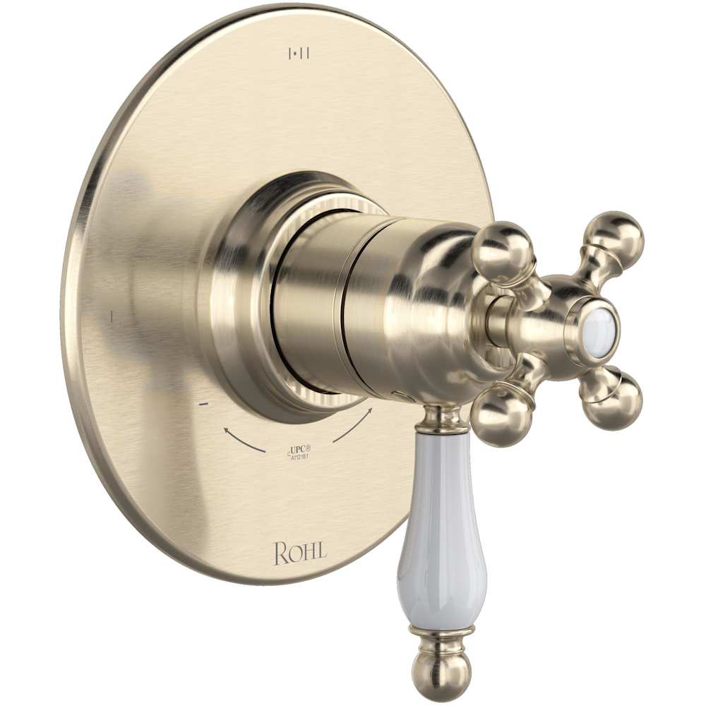 Arcana Two Independent and One Shared Function Thermostatic Valve Trim Only with Single Cross / Lever Handle, Integrated Diverter, and Volume Control - Less Rough In