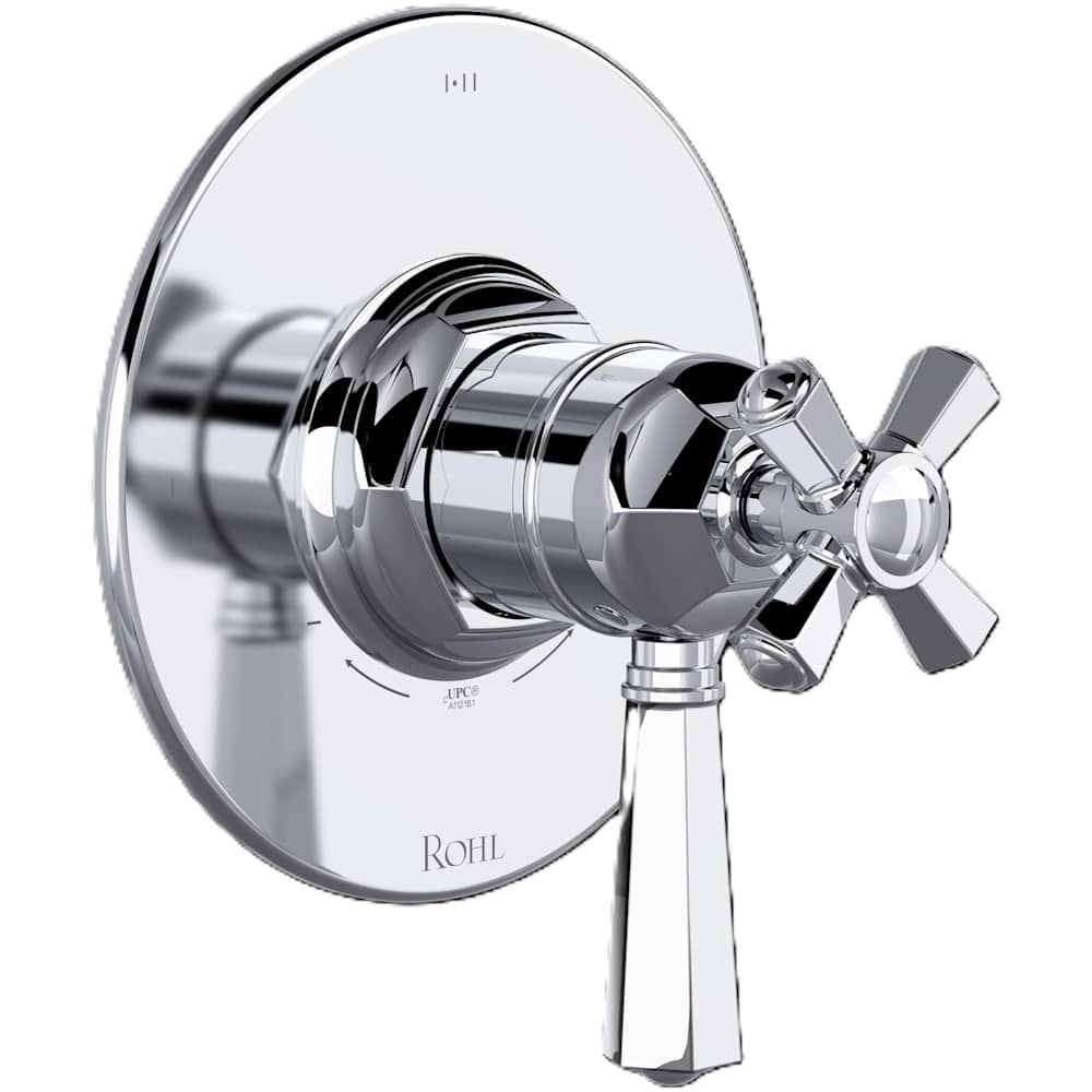 Two Independent and One Shared Function Thermostatic Valve Trim Only with Single Cross / Lever Handle, Integrated Diverter, and Volume Control - Less Rough In