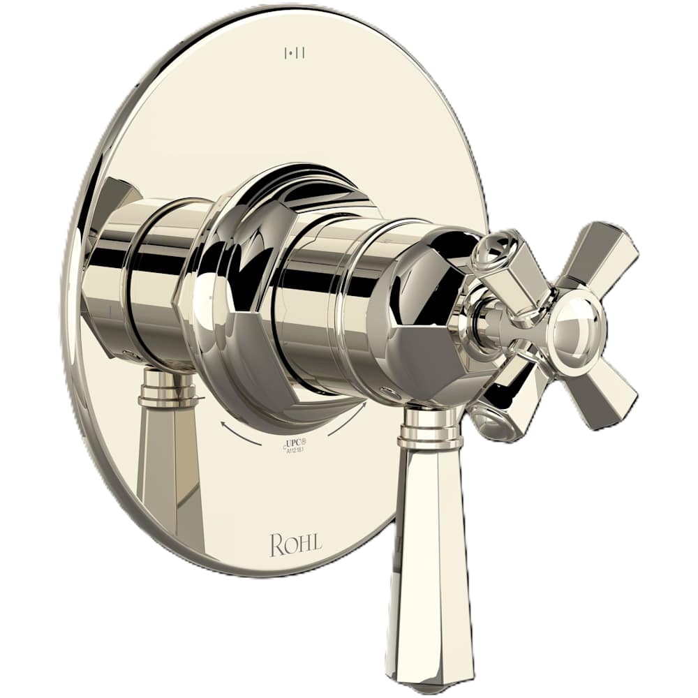 Two Independent and One Shared Function Thermostatic Valve Trim Only with Single Cross / Lever Handle, Integrated Diverter, and Volume Control - Less Rough In