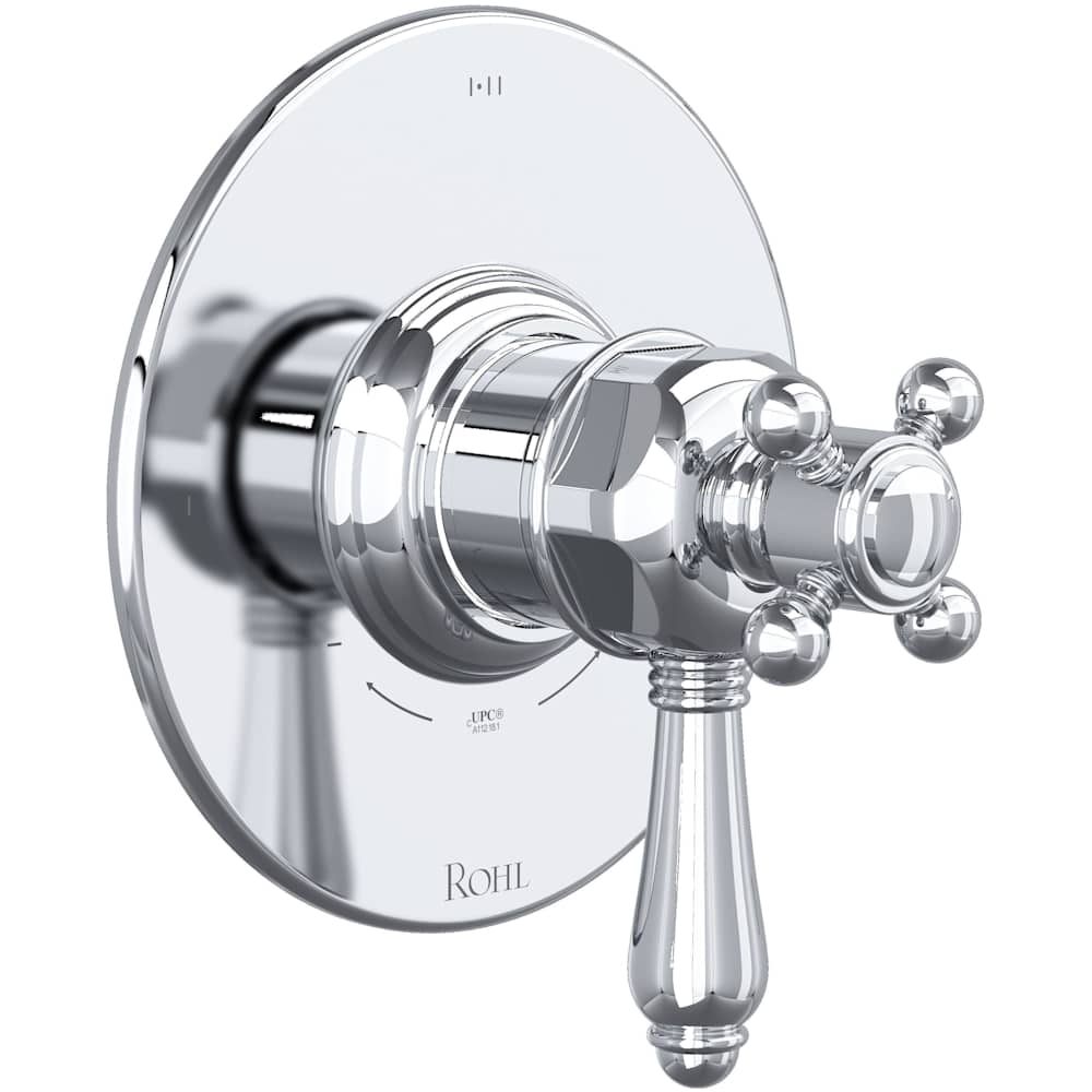 Acqui Two Independent and One Shared Function Thermostatic Valve Trim Only with Single Cross / Lever Handle, Integrated Diverter, and Volume Control - Less Rough In