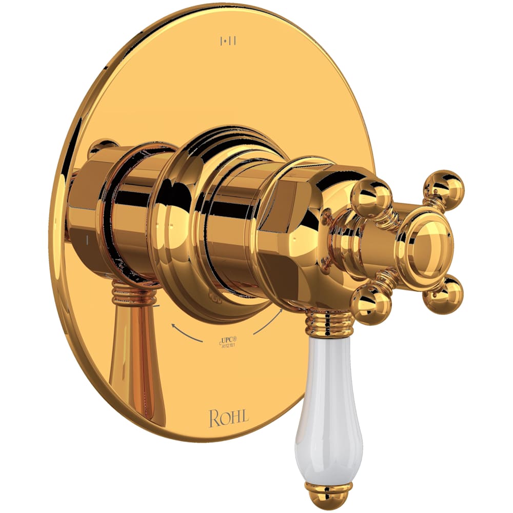 Acqui Two Independent and One Shared Function Thermostatic Valve Trim Only with Single Cross / Lever Handle, Integrated Diverter, and Volume Control - Less Rough In