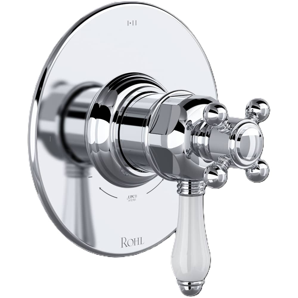 Acqui Two Independent and One Shared Function Thermostatic Valve Trim Only with Single Cross / Lever Handle, Integrated Diverter, and Volume Control - Less Rough In