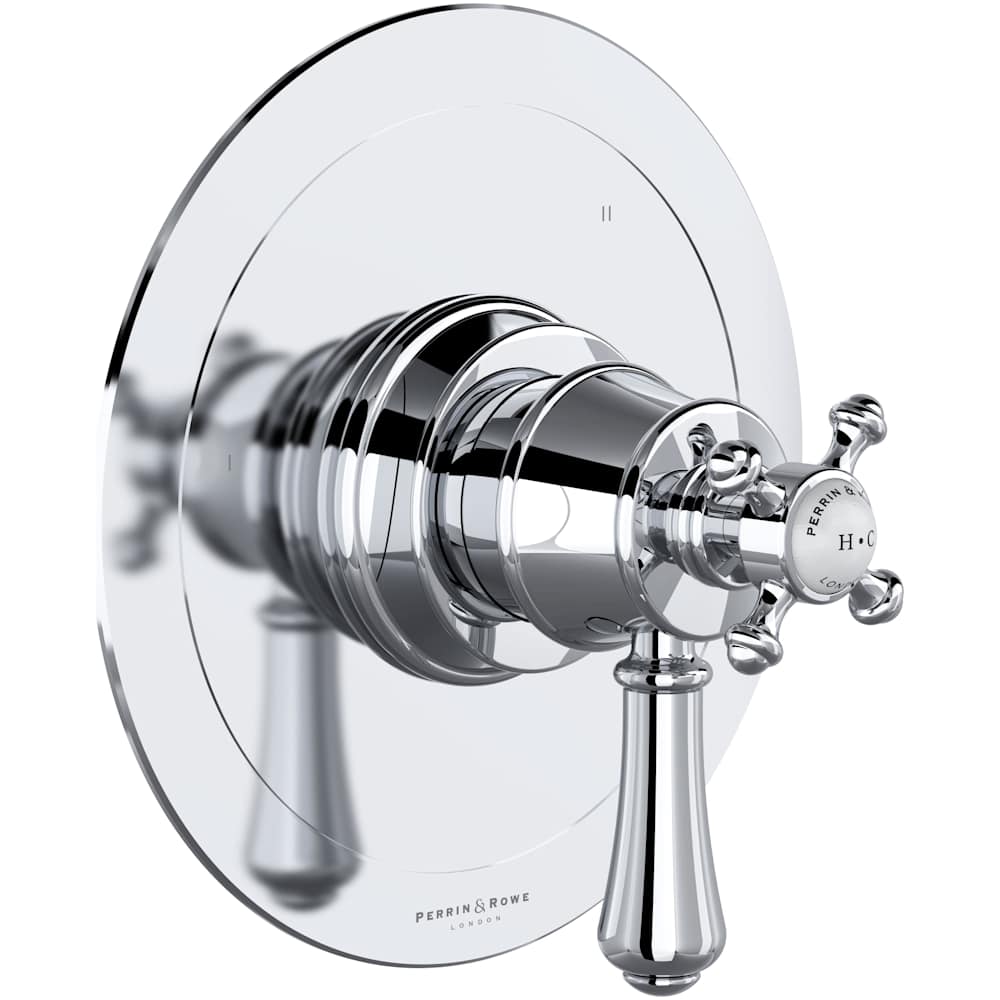 Georgian Era Three Independent Function Thermostatic Valve Trim Only with Single Cross / Lever Handle, Integrated Diverter, and Volume Control - Less Rough In