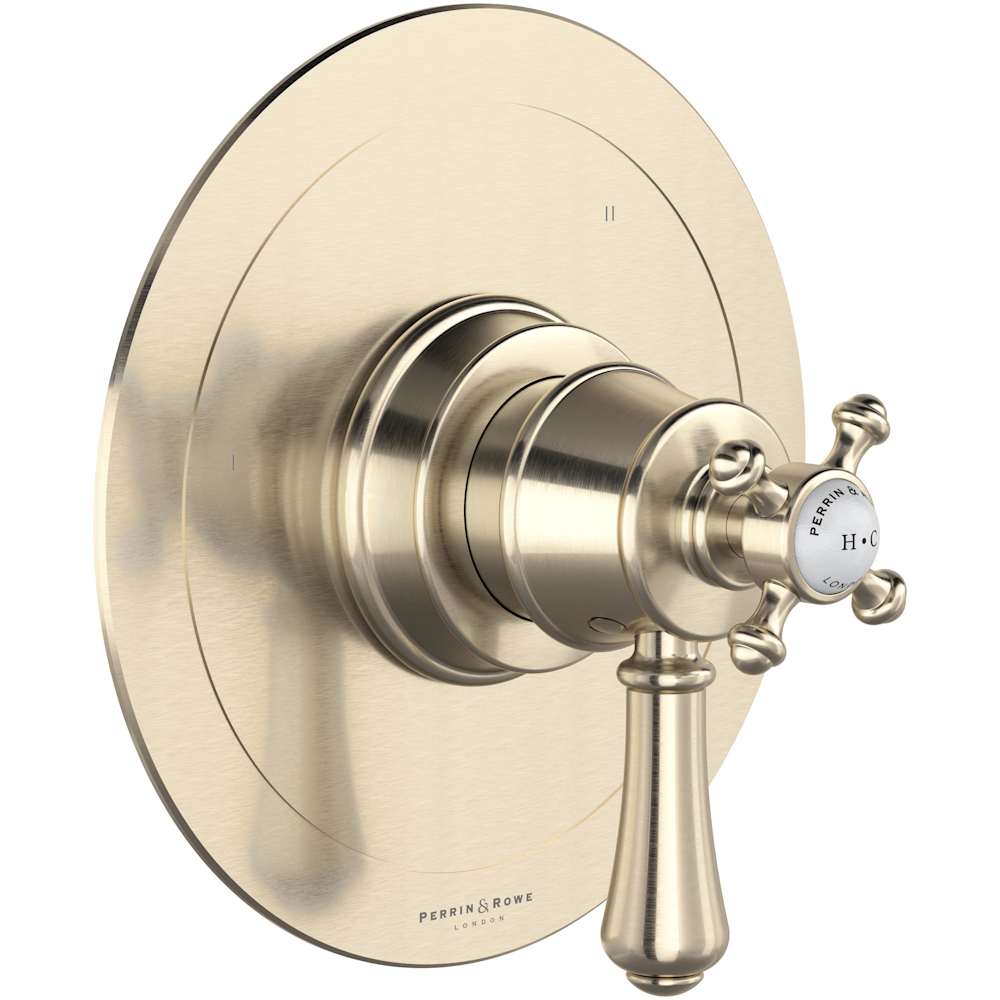 Georgian Era Three Independent Function Thermostatic Valve Trim Only with Single Cross / Lever Handle, Integrated Diverter, and Volume Control - Less Rough In