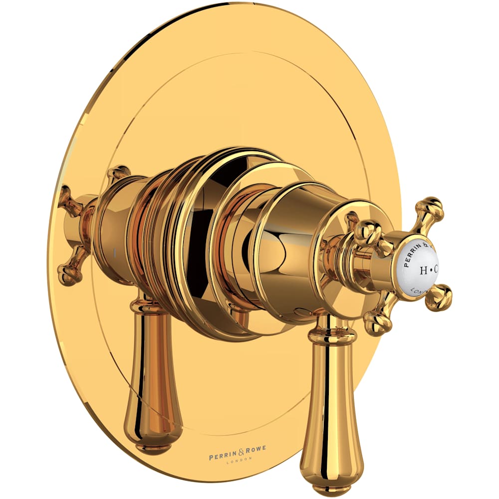 Georgian Era Two Independent Function Thermostatic Valve Trim Only with Single Cross / Lever Handle, Integrated Diverter, and Volume Control - Less Rough In