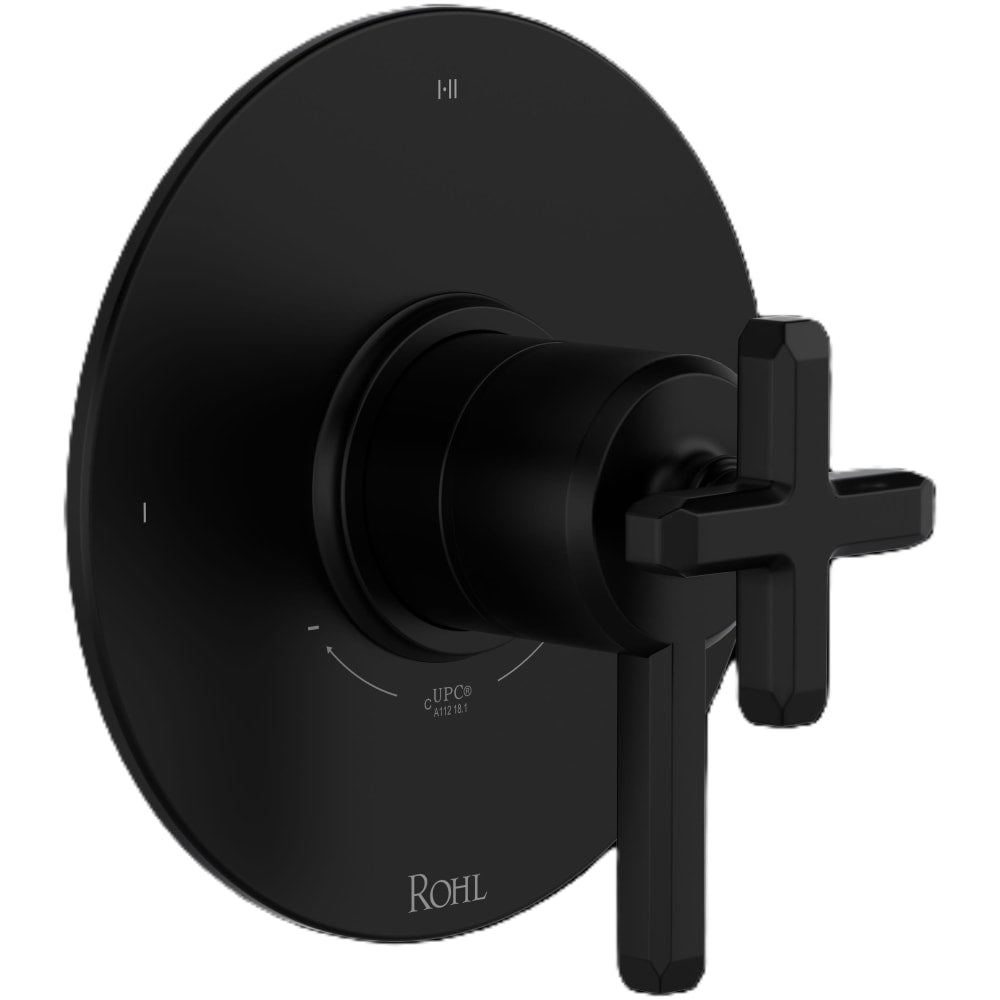 Apothecary Two Independent and One Shared Function Thermostatic Valve Trim Only with Single Cross / Lever Handle, Integrated Diverter, and Volume Control - Less Rough In