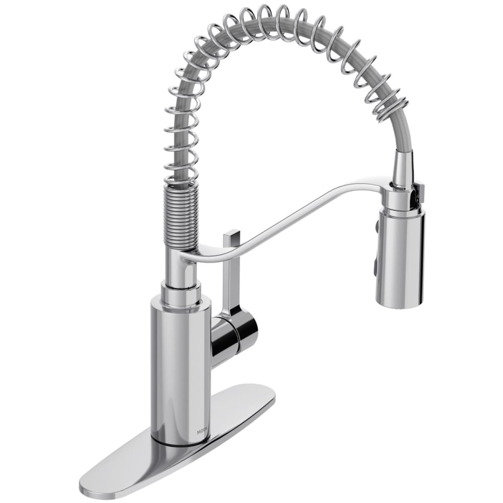 Moen Genta LX 1.5 GPM Single Hole Pre-Rinse Pull Down Kitchen Faucet with Duralock, Duralast, and PowerBoost Technologies - Includes Escutcheon Chrome