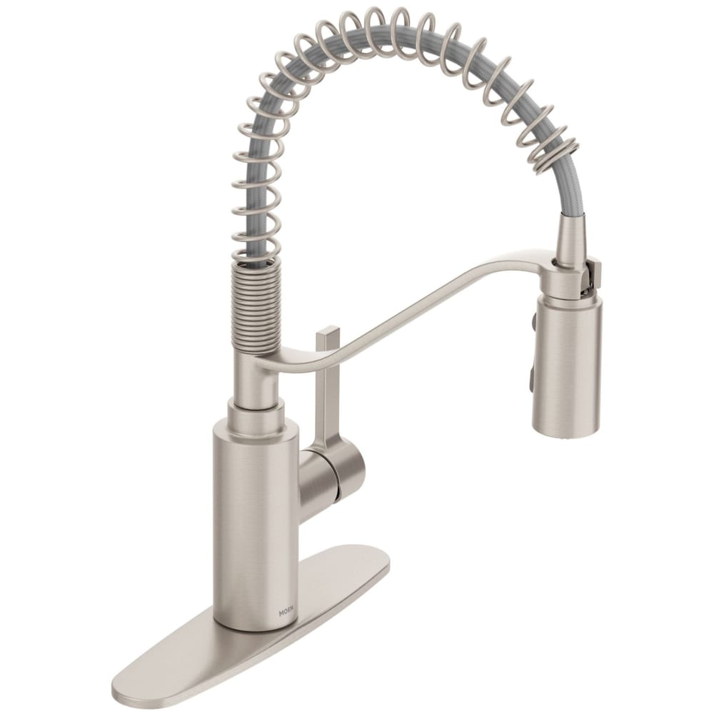 Moen Genta LX 1.5 GPM Single Hole Pre-Rinse Pull Down Kitchen Faucet with Duralock, Duralast, and PowerBoost Technologies - Includes Escutcheon Spot Resist Stainless