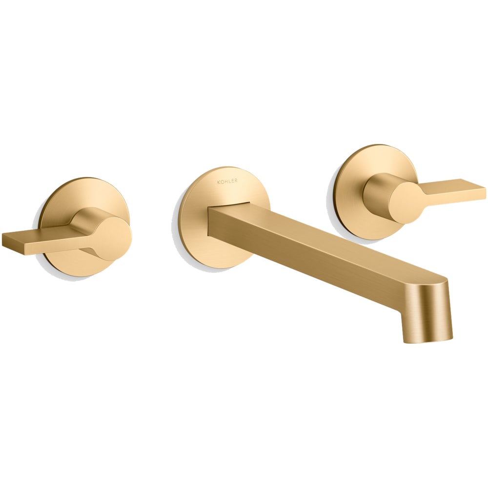 Components Double Handle Wall-Mount Bathroom Sink Faucet with Row Design Spout and Lever Handles - Includes Rough-In Valve